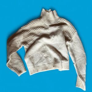 Falls Creek Creamy white textured knit shoulder pattern design turtleneck. L.